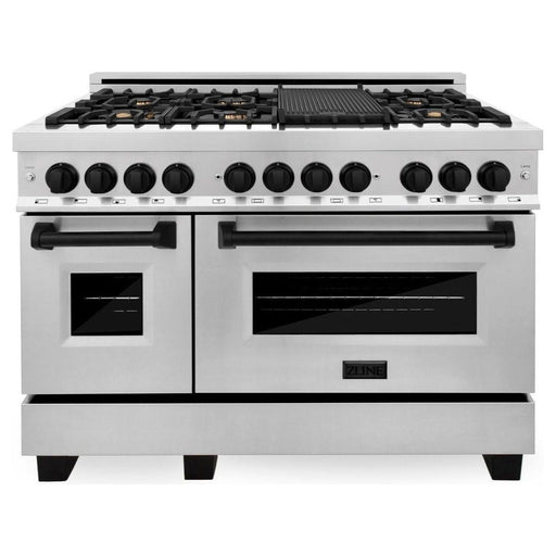 ZLINE Kitchen Appliance Packages ZLINE Autograph Package - 48 In. Dual Fuel Range, Range Hood in Stainless Steel with Matte Black Accents, 2AKP-RARH48-MB