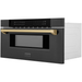 ZLINE Autograph Package - 48 In. Dual Fuel Range, Range Hood, Refrigerator, Microwave and Dishwasher in Black Stainless Steel with Bronze Accents