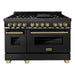 ZLINE Autograph Package - 48 In. Dual Fuel Range, Range Hood, Refrigerator, Microwave and Dishwasher in Black Stainless Steel with Bronze Accents