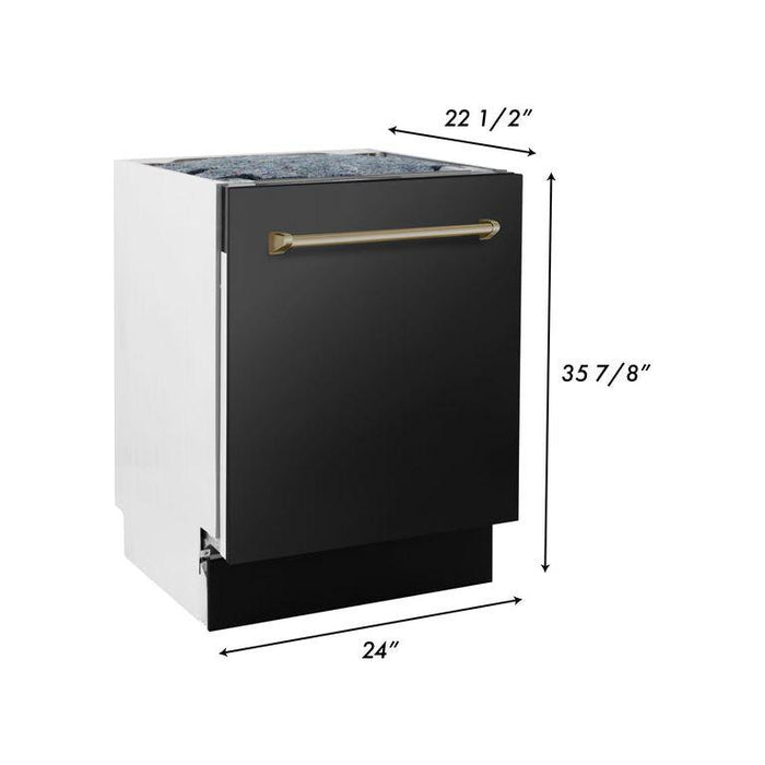 ZLINE Autograph Package - 48 In. Dual Fuel Range, Range Hood, Refrigerator, Microwave and Dishwasher in Black Stainless Steel with Bronze Accents