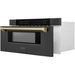 ZLINE Autograph Package - 48 In. Dual Fuel Range, Range Hood, Refrigerator, Microwave and Dishwasher in Black Stainless Steel with Bronze Accents