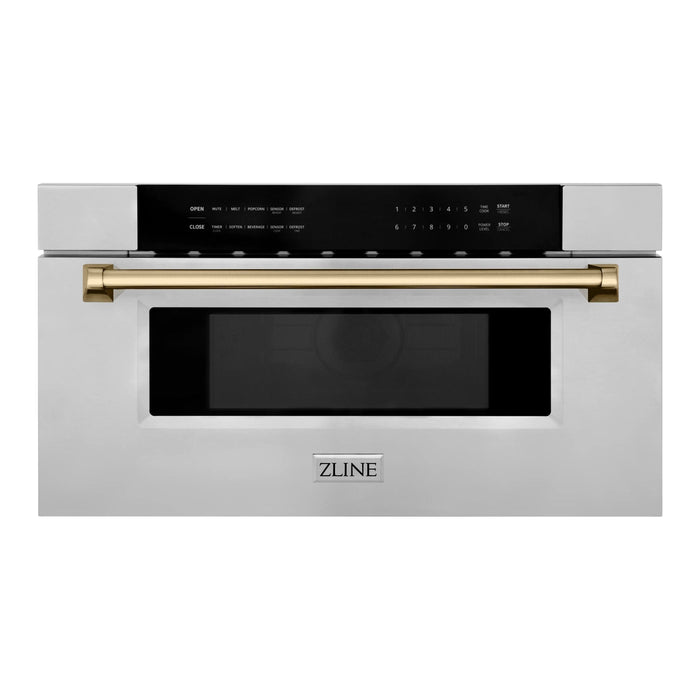 ZLINE Autograph Package - 48 In. Dual Fuel Range, Range Hood, Refrigerator, Microwave and Dishwasher in Stainless Steel with Bronze Accents