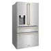 ZLINE Kitchen Appliance Packages ZLINE Autograph Package - 48 In. Dual Fuel Range, Range Hood, Refrigerator with Water and Ice Dispenser, Dishwasher in Stainless Steel with Gold Accents, 4AKPR-RAWMRHDWM48-G