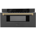 ZLINE Autograph Package - 48 In. Dual Fuel Range, Range Hood, Refrigerator with Water and Ice Dispenser, Microwave and Dishwasher in Black Stainless Steel with Bronze Accents