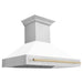 ZLINE Autograph Package - 48 In. Dual Fuel Range with Gold Accent, Range Hood, Dishwasher in White Matte, 3AKP-RAWMRHDWM48-G