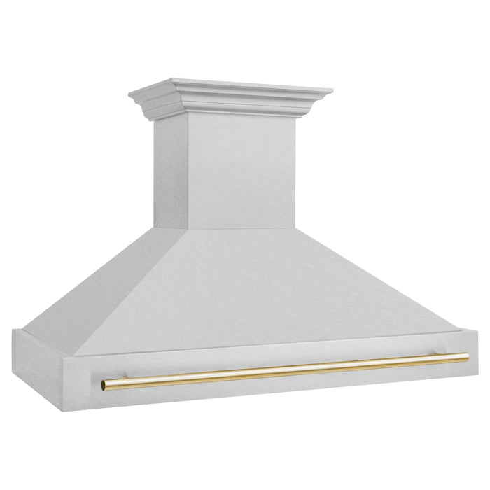 ZLINE Autograph Package - 48 In. Gas Range and Range Hood in DuraSnow® Stainless Steel with Gold Accents, 2AKPR-RGSRH48-G