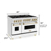 ZLINE Autograph Package - 48 In. Gas Range and Range Hood in DuraSnow® Stainless Steel with White Matte Door and Gold Accents, 2AKPR-RGSWMRH48-G