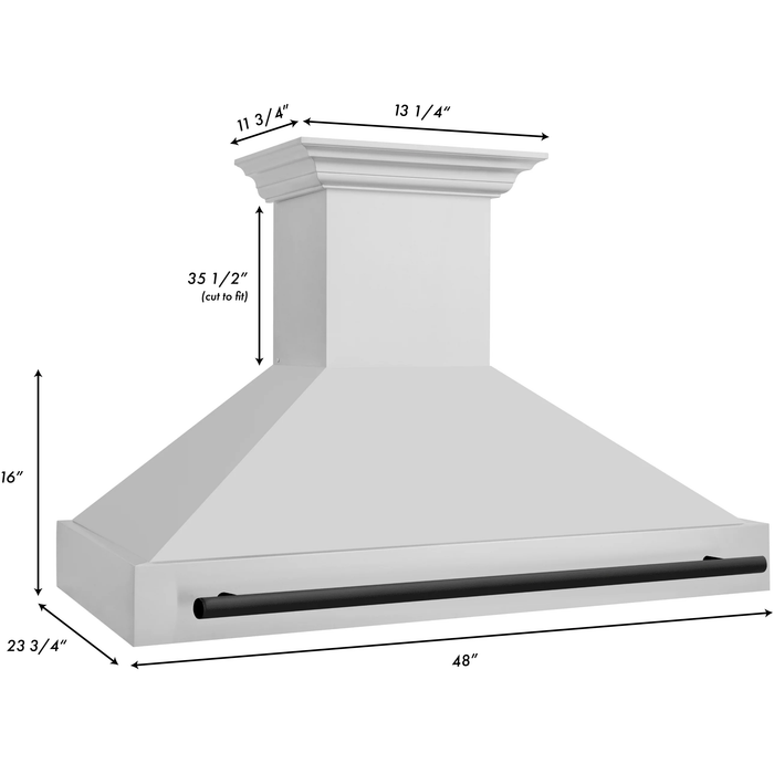 ZLINE Autograph Package - 48 In. Gas Range and Range Hood in Stainless Steel with Matte Black Accents, 2AKPR-RGRH48-MB