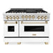 ZLINE Kitchen Appliance Packages ZLINE Autograph Package - 48 In. Gas Range and Range Hood in Stainless Steel with White Matte Door and Gold Accents, 2AKPR-RGWMRH48-G