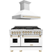 ZLINE Autograph Package - 48 In. Gas Range and Range Hood in Stainless Steel with White Matte Door and Gold Accents, 2AKPR-RGWMRH48-G