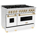ZLINE Kitchen Appliance Packages ZLINE Autograph Package - 48 In. Gas Range and Range Hood with White Matte Finish and Gold Accents, 2AKP-RGWMRH48-G