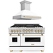 ZLINE Autograph Package - 48 In. Gas Range and Range Hood with White Matte Finish and Gold Accents, 2AKP-RGWMRH48-G