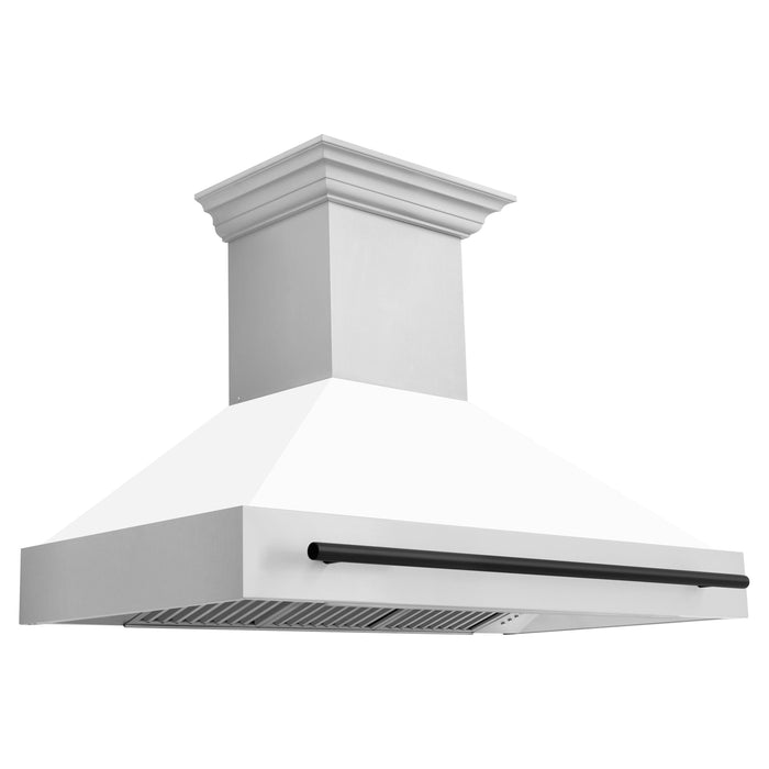 ZLINE Kitchen Appliance Packages ZLINE Autograph Package - 48 In. Gas Range and Range Hood with White Matte Finish and Matte Black Accents, 2AKP-RGWMRH48-MB