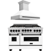 ZLINE Autograph Package - 48 In. Gas Range and Range Hood with White Matte Finish and Matte Black Accents, 2AKP-RGWMRH48-MB