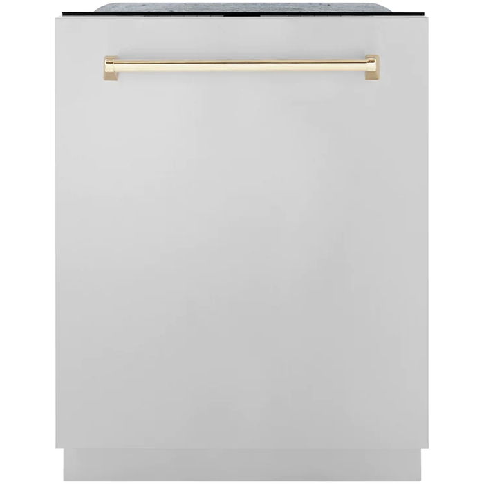 ZLINE Autograph Package - 48 in. Gas Range, Range Hood, 3 Rack Dishwasher, Refrigerator with Gold Accents - 4AKPR-RGRHDWM48-G