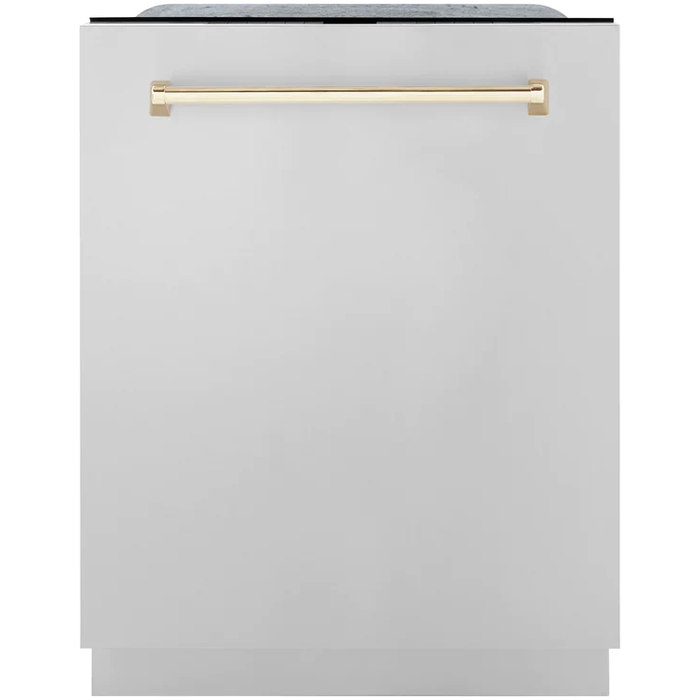ZLINE Kitchen Appliance Packages ZLINE Autograph Package - 48 in. Gas Range, Range Hood, 3 Rack Dishwasher, Refrigerator with Gold Accents - 4AKPR-RGRHDWM48-G