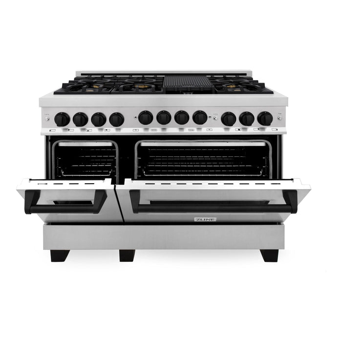 ZLINE Autograph Package - 48 In. Gas Range, Range Hood and Dishwasher in Stainless Steel with Matte Black Accents, 3AKPR-RGRH48-MB