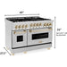 ZLINE Autograph Package - 48 In. Gas Range, Range Hood, and Dishwasher in Stainless Steel with White Matte Door and Champagne Bronze Accents, 3AKPR-RGWMRH48-CB