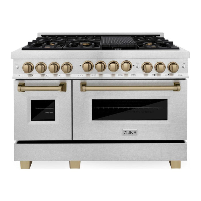 ZLINE Autograph Package - 48 In. Gas Range, Range Hood and Dishwasher with Champagne Bronze Accents, 3AKPR-RGSRHDWM48-CB