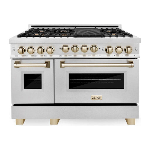 ZLINE Autograph Package - 48 In. Gas Range, Range Hood and Dishwasher with Gold Accents, 3AKPR-RGSRHDWM48-G