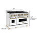 ZLINE Autograph Package - 48 In. Gas Range, Range Hood, and Dishwasher with White Matte Door and Bronze Accents, 3AKPR-RGSWMRHDWM48-CB