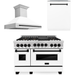 ZLINE Autograph Package - 48 In. Gas Range, Range Hood, and Dishwasher with White Matte Door and Matte Black Accents, 3AKPR-RGWMRH48-MB