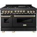 ZLINE Autograph Package - 48 In. Gas Range, Range Hood, Dishwasher in Black Stainless Steel with Gold Accents, 3AKP-RGBRHDWV48-G