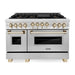 ZLINE Autograph Package - 48 In. Gas Range, Range Hood, Dishwasher in Stainless Steel with Gold Accents, 3AKP-RGRHDWM48-G