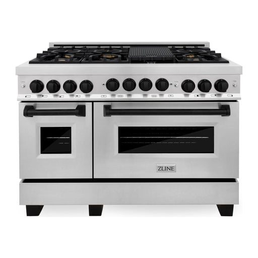 ZLINE Kitchen Appliance Packages ZLINE Autograph Package - 48 In. Gas Range, Range Hood, Dishwasher in Stainless Steel with Matte Black Accents, 3AKP-RGRHDWM48-MB