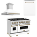 ZLINE Kitchen Appliance Packages ZLINE Autograph Package - 48 In. Gas Range, Range Hood, Dishwasher in White Matte with Champagne Bronze Accents, 3AKP-RGWMRHDWM48-CB
