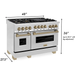 ZLINE Autograph Package - 48 in. Gas Range, Range Hood, Dishwasher, Refrigerator with Water and Ice Dispenser with Champagne Bronze Accents - 4KAPR-RGRHDWM48-CB