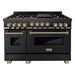 ZLINE Autograph Package - 48 In. Gas Range, Range Hood in Black Stainless Steel with Champagne Bronze Accents, 2AKP-RGBRH48-CB