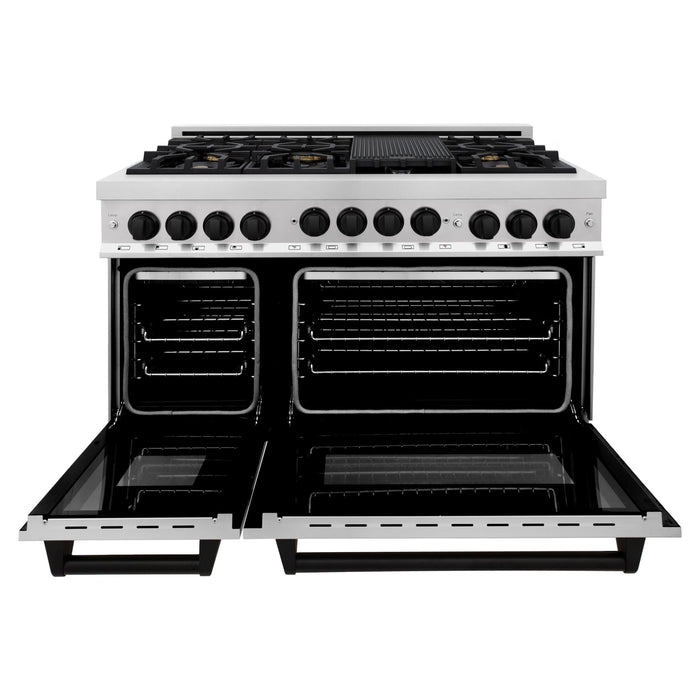 ZLINE Kitchen Appliance Packages ZLINE Autograph Package - 48 In. Gas Range, Range Hood in Stainless Steel with Matte Black Accents, 2AKP-RGRH48-MB