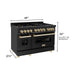 ZLINE Autograph Package - 48 In. Gas Range, Range Hood, Refrigerator, and Dishwasher in Black Stainless Steel with Gold Accents, 4AKPR-RGBRHDWV48-G