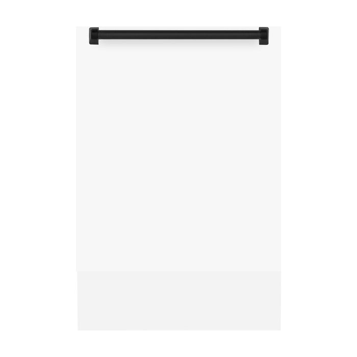 ZLINE Autograph Series 18 In. Dishwasher in White Matte with Matte Black Handle, DWVZ-WM-18-MB