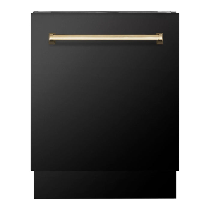 ZLINE Autograph Series 24 inch Tall Dishwasher In Black Stainless Steel with Gold Handle DWVZ-BS-24-G