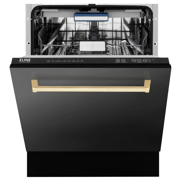 ZLINE Dishwashers ZLINE Autograph Series 24 inch Tall Dishwasher In Black Stainless Steel with Gold Handle DWVZ-BS-24-G