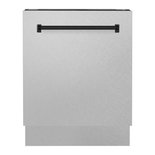 ZLINE Autograph Series 24 inch Tall Dishwasher In DuraSnow Stainless Steel with Matte Black Handle DWVZ-SN-24-MB