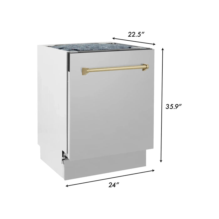 ZLINE Autograph Series 24 inch Tall Dishwasher In Stainless Steel with Champagne Bronze Handle DWVZ-304-24-CB