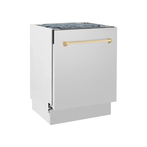 ZLINE Dishwashers ZLINE Autograph Series 24 inch Tall Dishwasher In Stainless Steel with Gold Handle DWVZ-304-24-G
