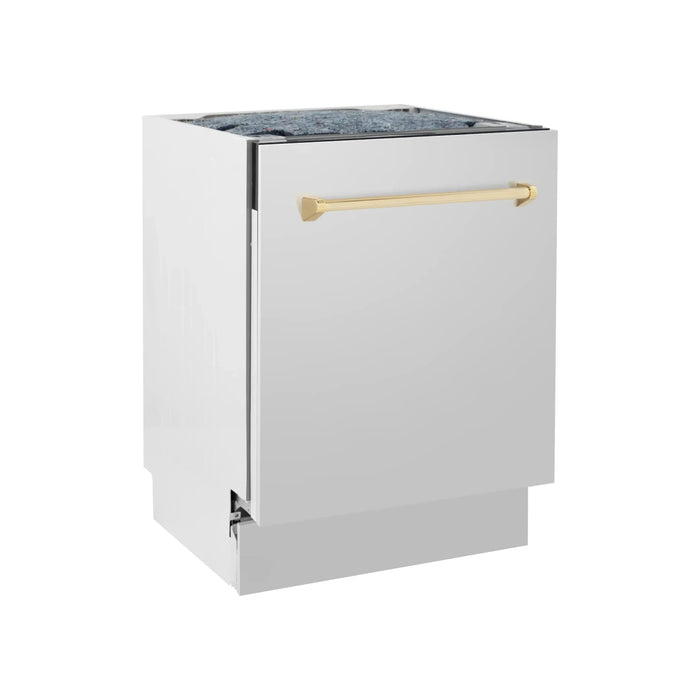 ZLINE Dishwashers ZLINE Autograph Series 24 inch Tall Dishwasher In Stainless Steel with Gold Handle DWVZ-304-24-G