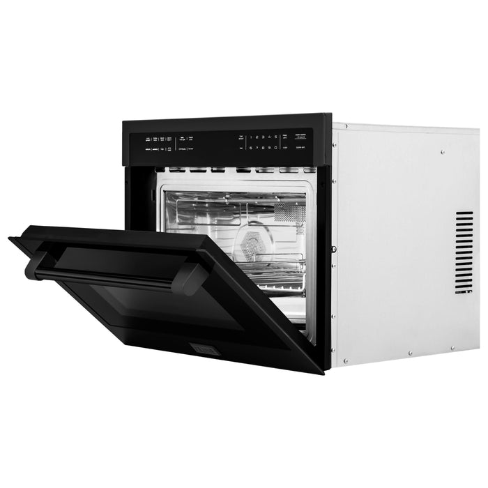 ZLINE Black Stainless Steel 24 in. Built-in Convection Microwave Oven and 30 in. Single Wall Oven with Self Clean Kitchen Appliance Package 2KP-MW24-AWS30BS