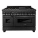 ZLINE Black Stainless Steel 48 in. Dual Fuel Range, Range Hood, Microwave Oven and Dishwasher Appliance Package 4KP-RABRH48-MODW