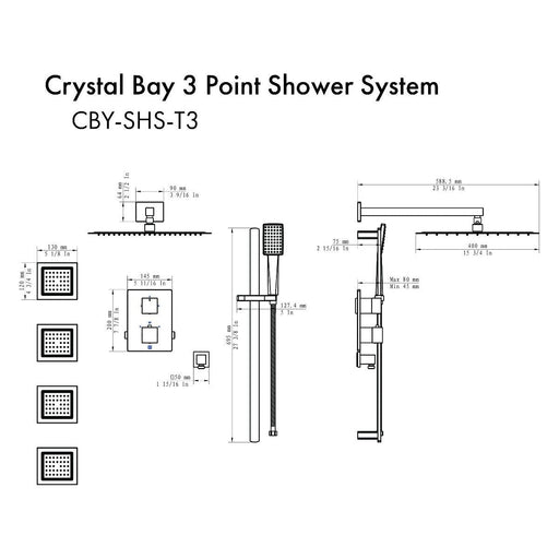 ZLINE Shower Sets ZLINE Crystal Bay Thermostatic Shower System In Brushed Nickel CBY-SHS-T3-BN