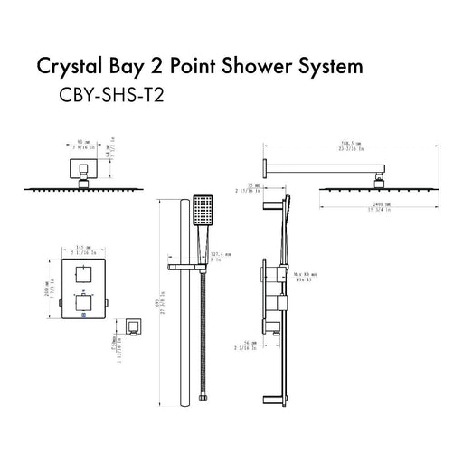 ZLINE Shower Sets ZLINE Crystal Bay Thermostatic Shower System In Matte Black CBY-SHS-T2-MB