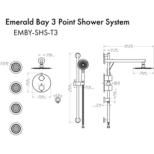 ZLINE Shower Sets ZLINE Emerald Bay Thermostatic Shower System in Brushed Nickel with Body Jets EMBY-SHS-T3-BN