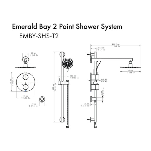 ZLINE Shower Sets ZLINE Emerald Bay Thermostatic Shower System In Matte Black EMBY-SHS-T2-MB