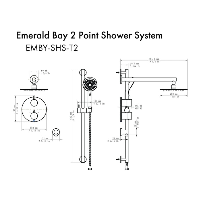 ZLINE Emerald Bay Thermostatic Shower System In Matte Black EMBY-SHS-T3-MB