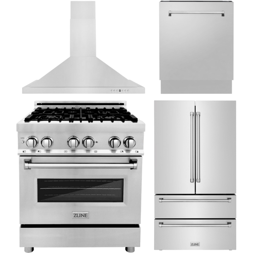 ZLINE Kitchen Appliance Packages ZLINE Kitchen and Bath Appliance Bundle - 30 in. Dual Fuel Range, Range Hood, 3 Rack Dishwasher, Refrigerator, Bundle-4KPR-RARH30-DWV