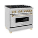 ZLINE Kitchen Appliance Packages ZLINE Kitchen and Bath Autograph Package - 36 In. Dual Fuel Range, Range Hood, Dishwasher, Refrigerator with Water and Ice Dispenser in Stainless Steel with Gold Accents, 4AKPR-RARHDWM36-G